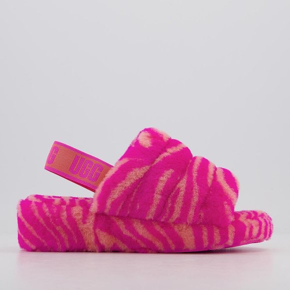 UGG Kids Fluff Yeah Slide Sandals in Pink Zebra - Picture 2 of 5